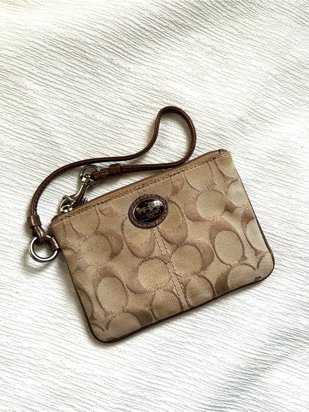Coach Beige and Brown Leather Wristlet